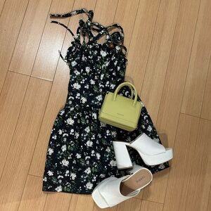 Black and White Mini Floral Dress